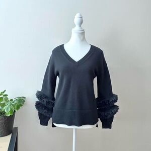 Saks Fifth Avenue Black Sweater with Faux Fur Sleeves